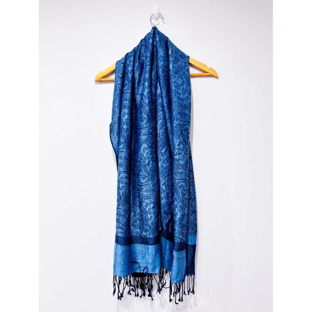 PASHMINA Blue patterned scarf | Silk blend shimmer soft